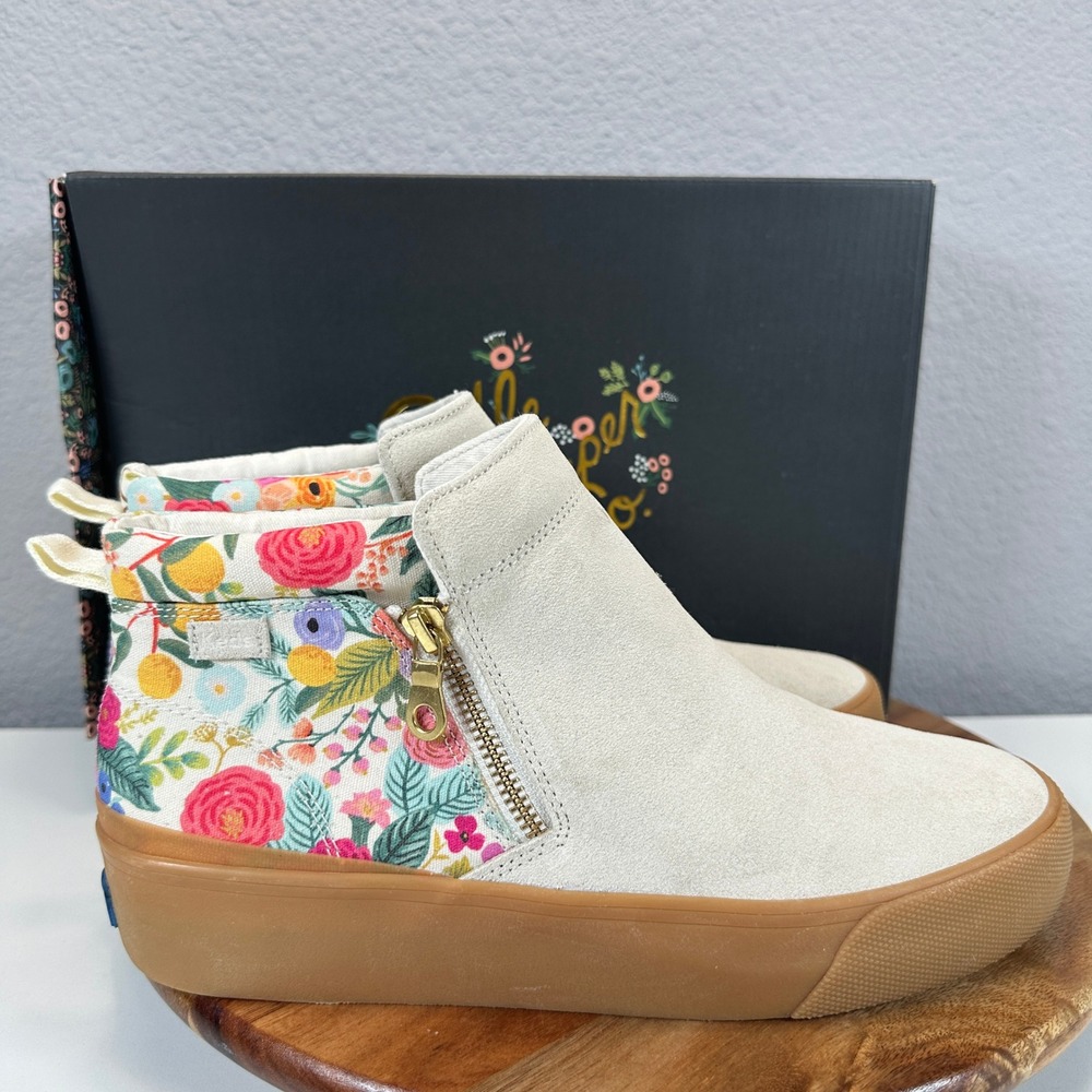 Keds x Rifle Paper Co Cooper Suede Floral High Top Sneakers Tan WH67126 Size 10